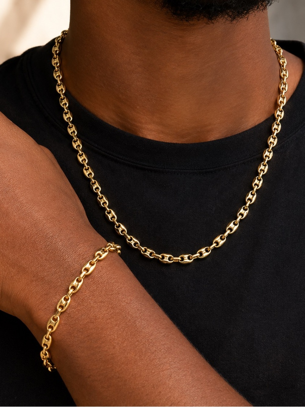 14K Gold Filled Gucci Mariner Necklace (24”) and Bracelet (7-8”) Set - Unisex